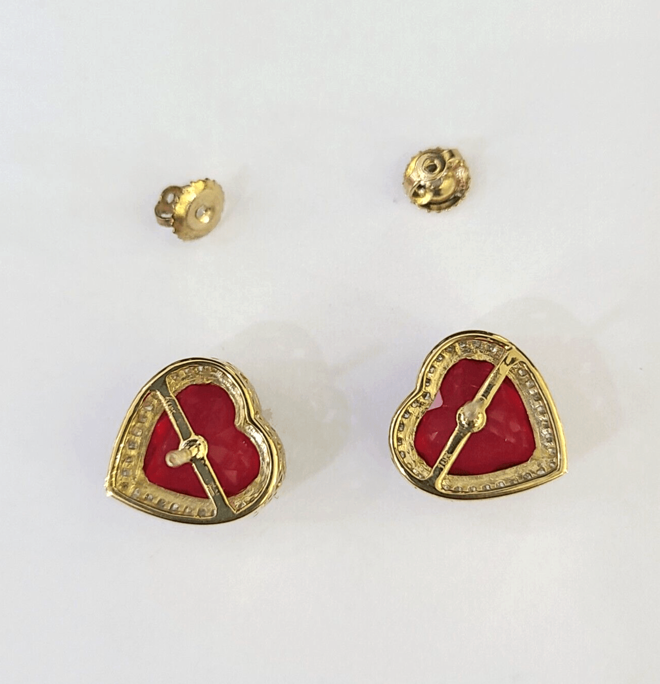 10k Yellow Gold Heart Diamond Earrings Real Screw - Back Women Men studs - GoldenlinQ